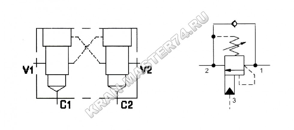 Клапан тормозной сдвоенный CBCG-LJN-YEV - Принципиальная гидравлическая схема